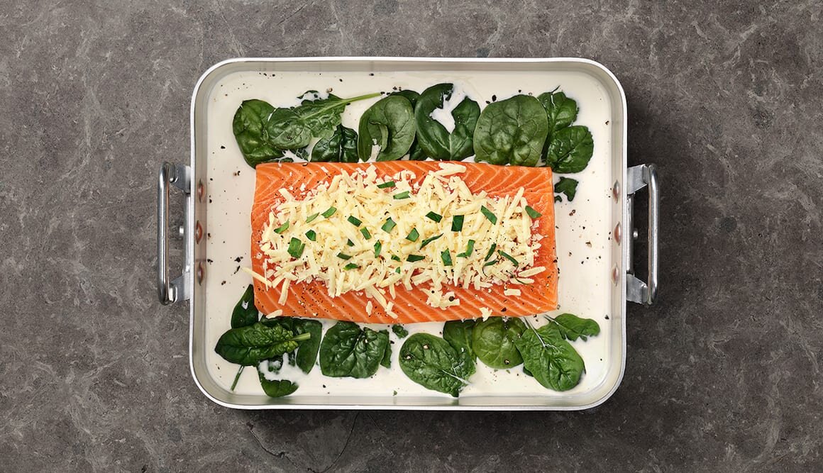Norwegian Salmon with Spinach, Cream and Parmesan