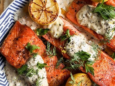 Pan-Seared Steelhead Trout with Old Bay Remoulade