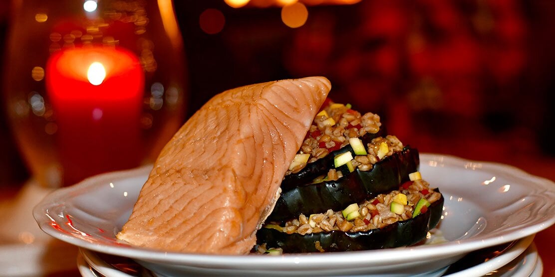 Farro risotto salmon