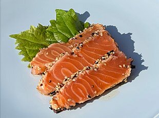 Ginger Butter Ponzu Salmon with Seed and Seaweed Crust
