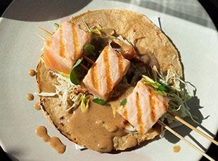 Salmon Skewers with Spicy Pineapple Sauce